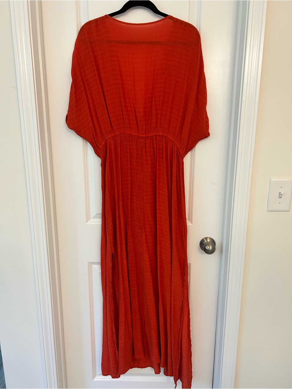 Burnt Orange Sheer Maxi Dress XL Textured Deep V Cover Up Boho Flowy - Picture 5 of 9